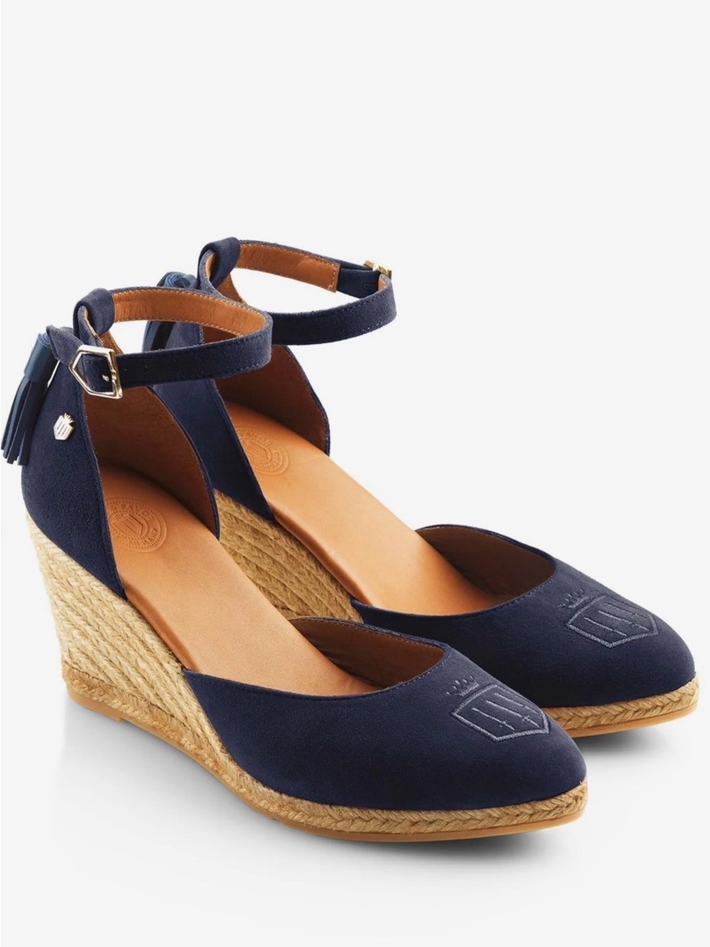 Fairfax & Favor Navy Ankle-Strap Espadrille Wedge Heels